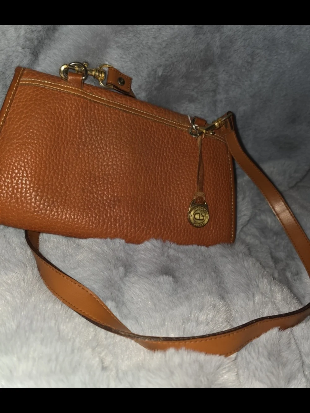 Vintage Dooney & Bourke All Weather Leather Cavalry Pochette Crossbody Bag Tan